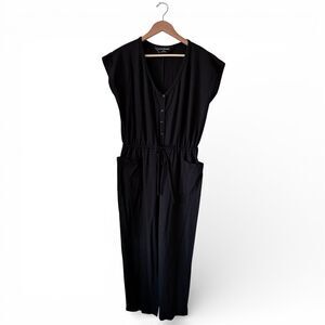 Norma Kamali Cotton Short Sleeve Black Drawstring Jumpsuit w/ Pockets Medium